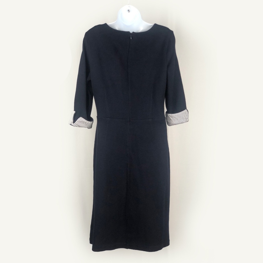 Black 3/4 Length Sleeve Dress with Striped Cuff an - Picture 2 of 4